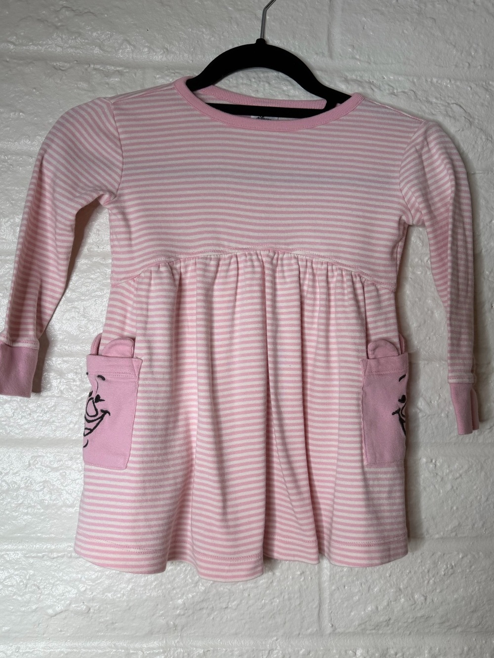 Hannah Andersson Pink White Stripe Piglet Dress Disney 3T Long Sleeve